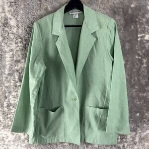 Cathy Daneils Size M Career Notched Blazer Jacket Green Single Button V Neck